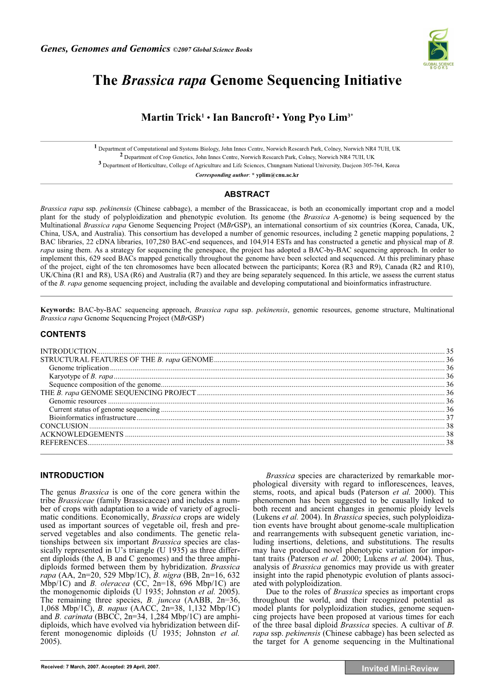 The Brassica Rapa Genome Sequencing Initiative