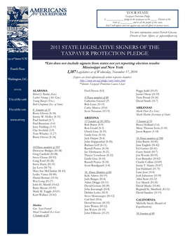 2011 State Legislative Signers of the Taxpayer Protection Pledge