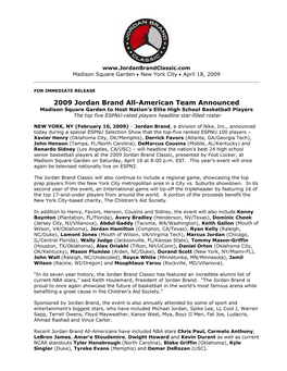 2009 Jordan Brand All-American Team Announced