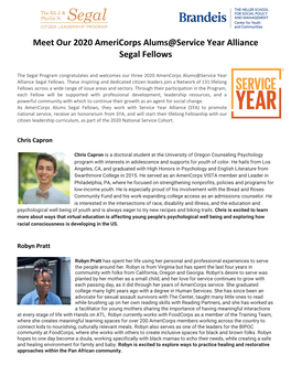 Meet Our 2020 Americorps Alums@Service Year Alliance Segal Fellows