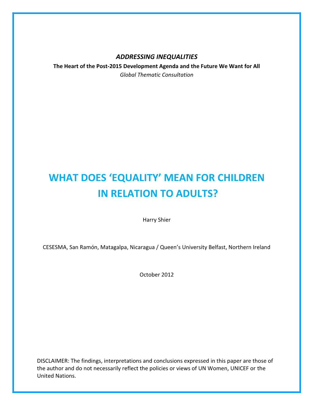 Equality’ Mean for Children in Relation to Adults?
