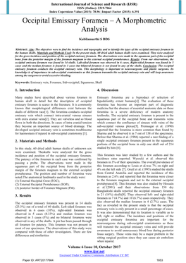 Occipital Emissary Foramen – a Morphometric Analysis