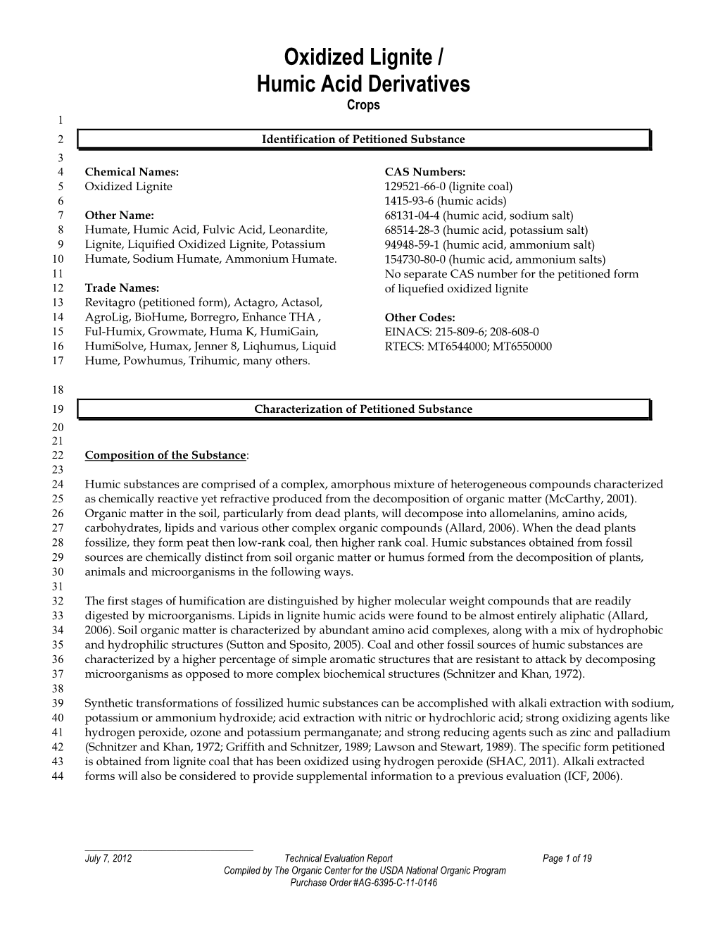 2012 TR for Oxidized Lignite/Humic Acid