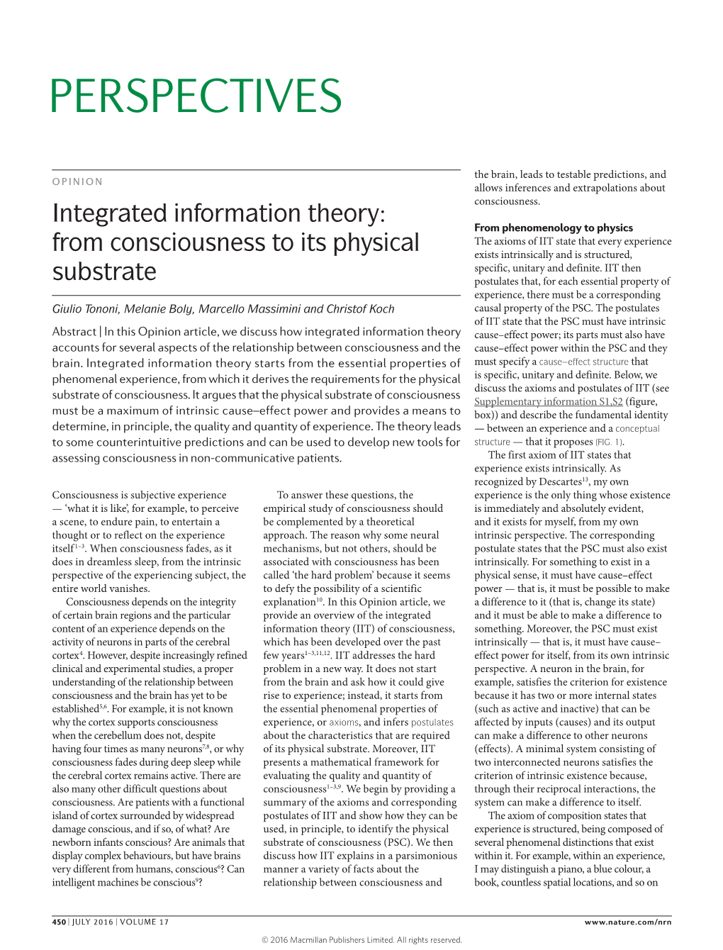 Integrated Information Theory: Consciousness