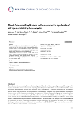 N-Tert-Butanesulfinyl Imines in the Asymmetric Synthesis of Nitrogen-Containing Heterocycles