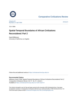 Spatial-Temporal Boundaries of African Civilizations Reconsidered: Part 2