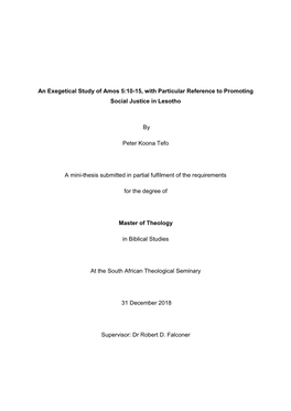 An Exegetical Study of Amos 5:10-15, with Particular Reference to Promoting Social Justice in Lesotho