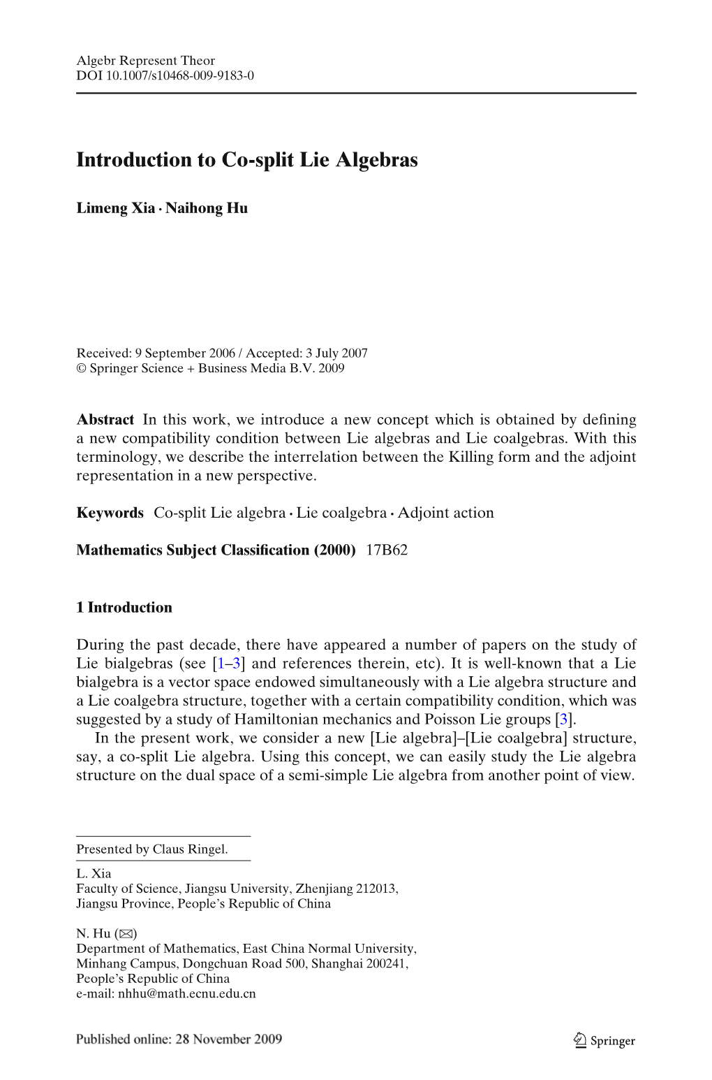 Introduction to Co-Split Lie Algebras