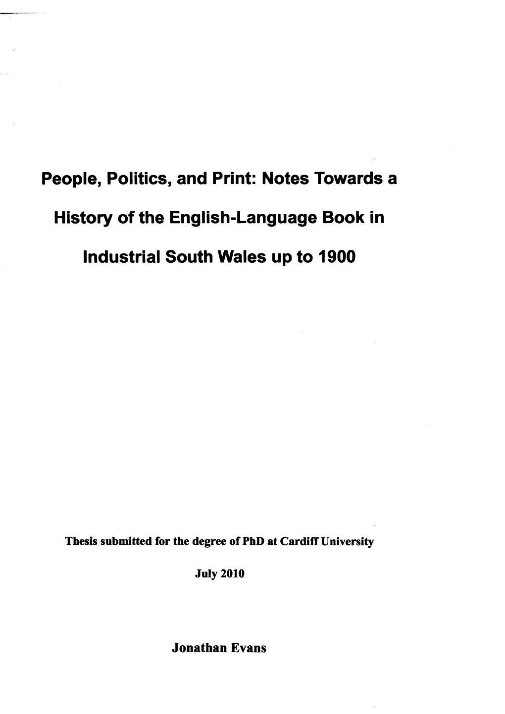 Notes Towards a History of the English