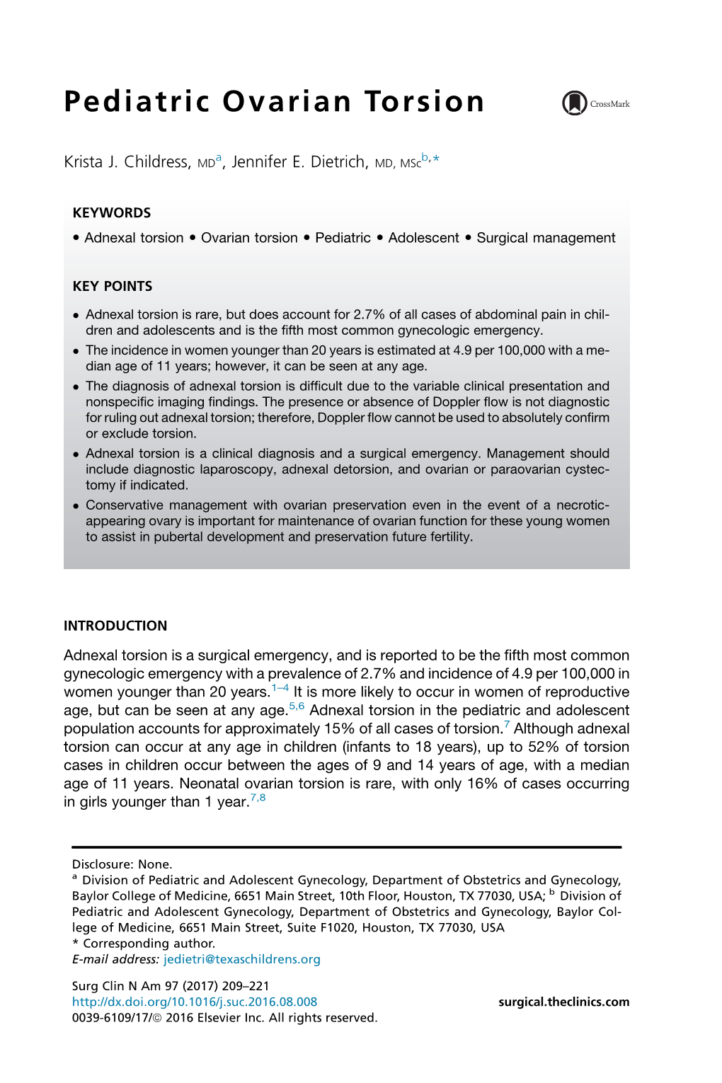 Pediatric Ovarian Torsion