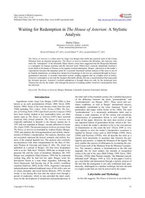 Waiting for Redemption in the House of Asterion: a Stylistic Analysis