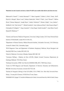 Mutations in Outer Dynein Arm Heavy Chain DNAH9 Cause Motile Cilia Defects and Situs Inversus Mahmoud R. Fassad1,2,15, Amelia S