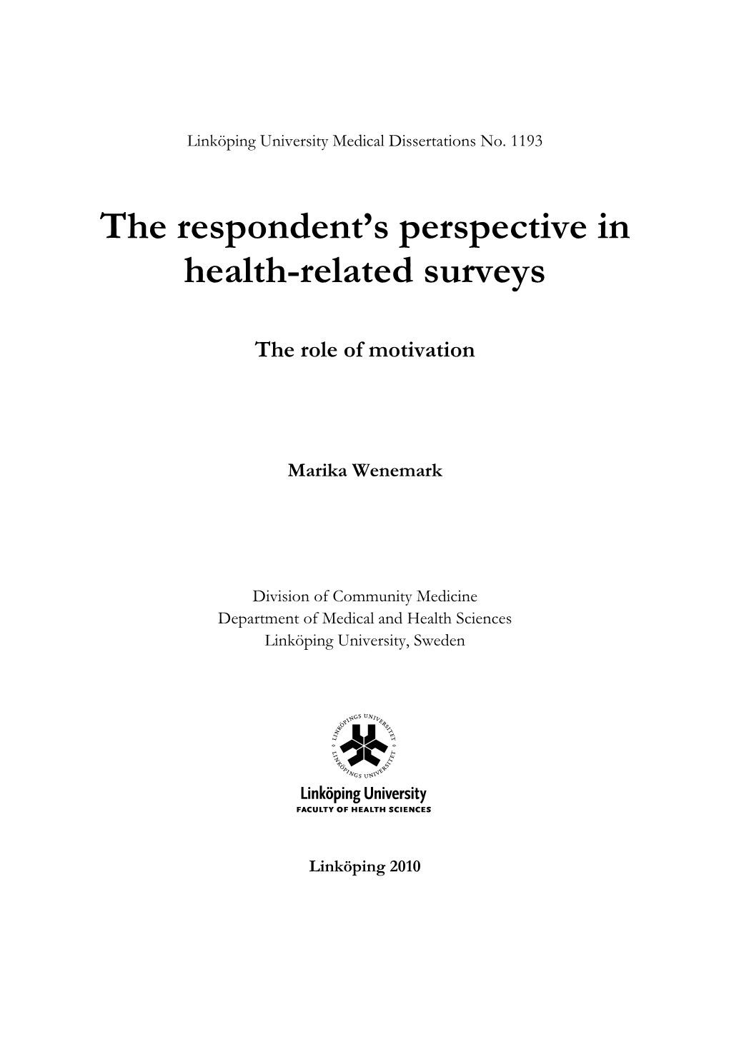 The Respondent's Perspective in Health-Related Surveys