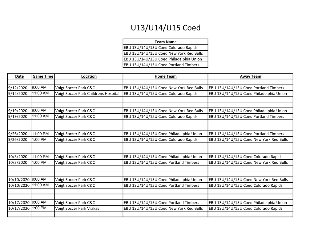 U13/U14/U15 Coed