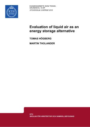 Evaluation of Liquid Air As an Energy Storage Alternative