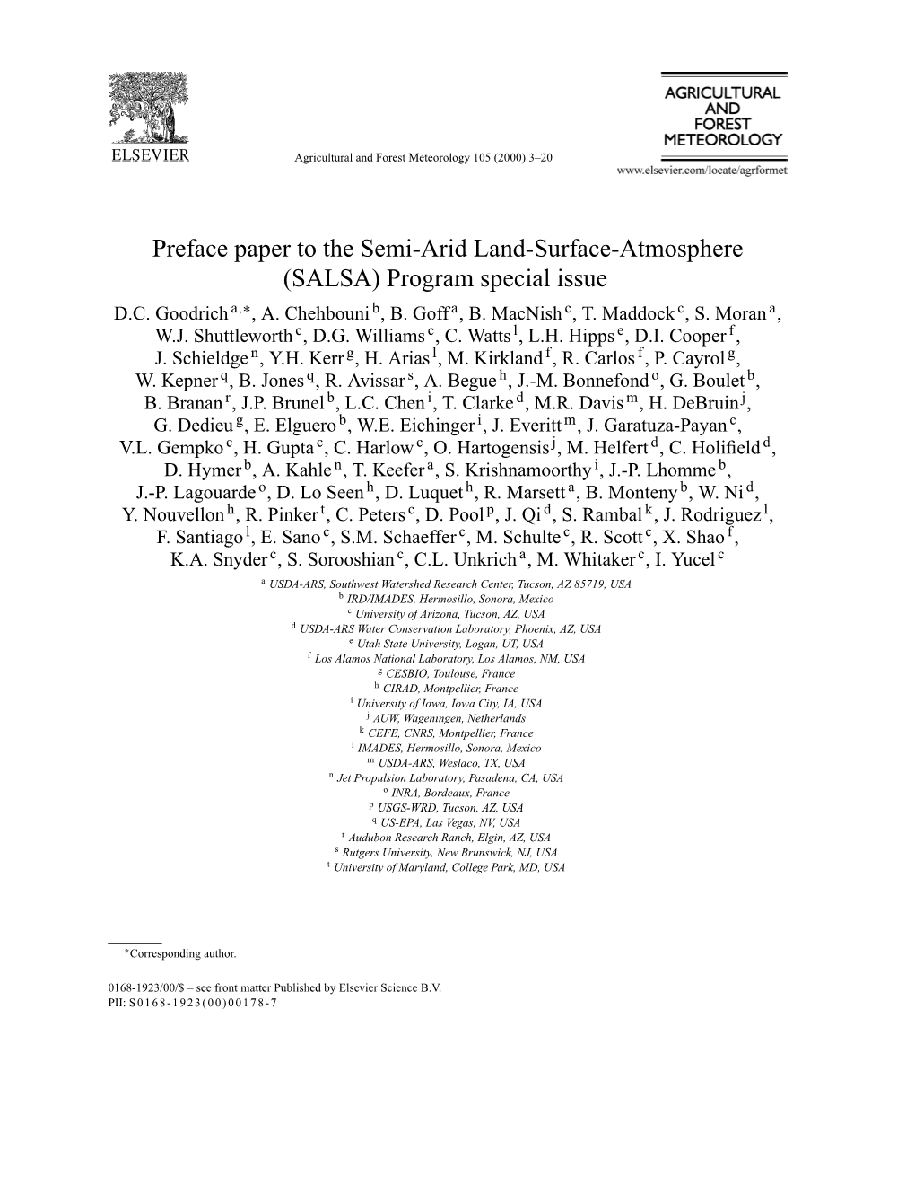 Preface Paper to the Semi-Arid Land-Surface-Atmosphere (SALSA) Program Special Issue D.C
