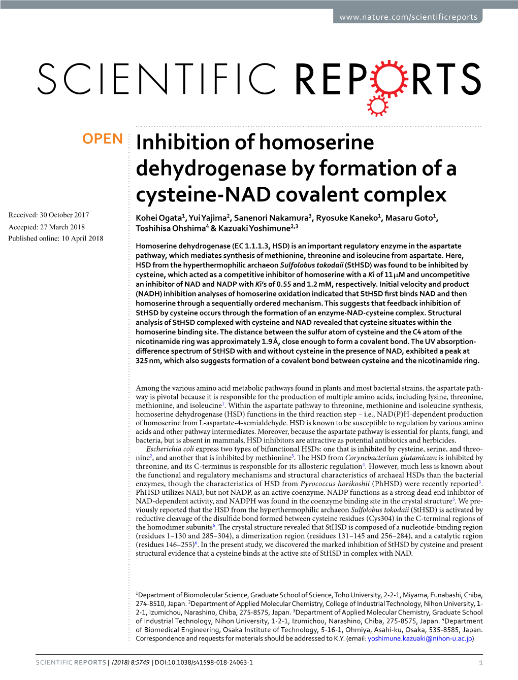 Inhibition of Homoserine Dehydrogenase by Formation of A