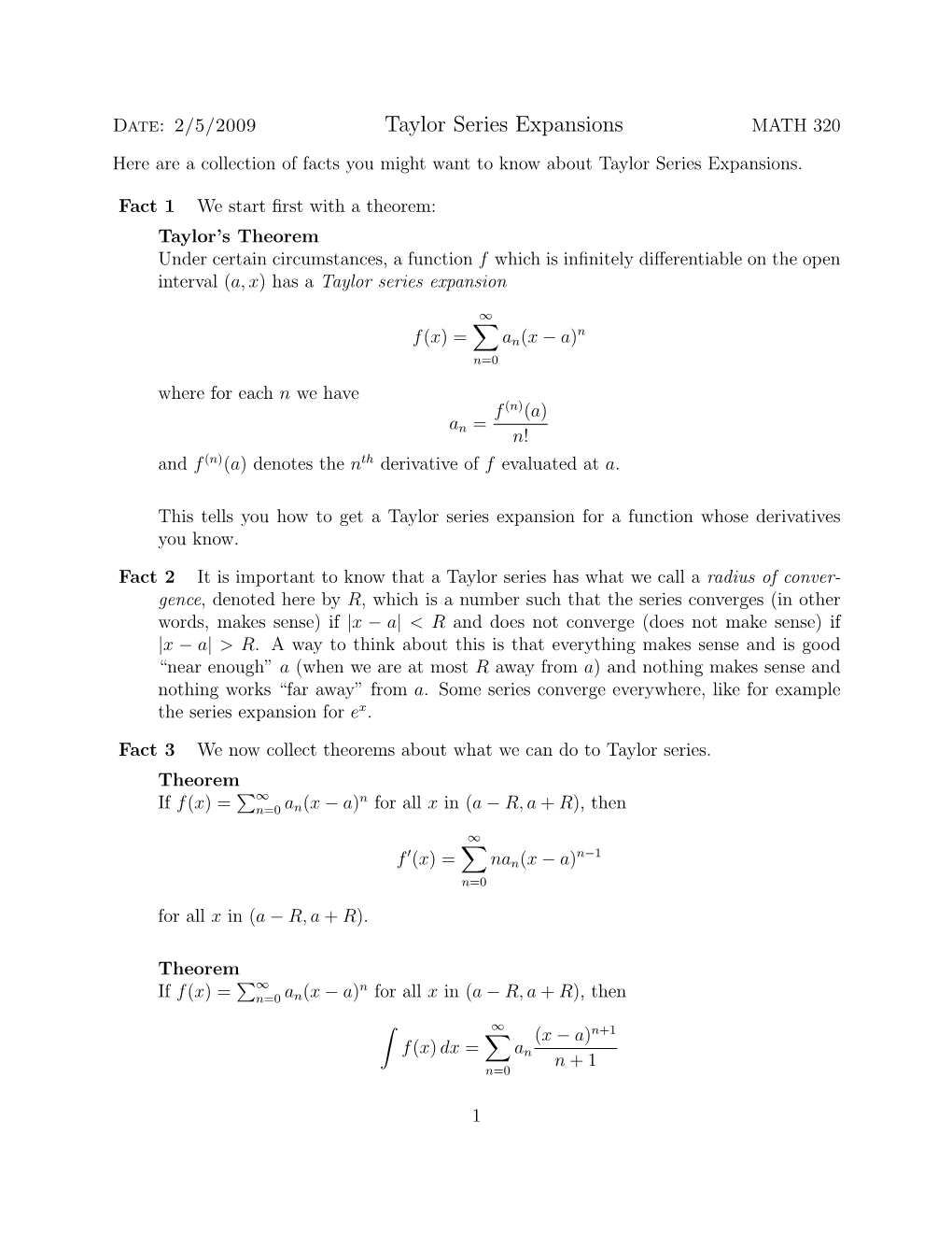 A Few Facts About Taylor Series Expansions