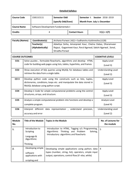 Detailed Syllabus Course Code 15B11CI111 Semester