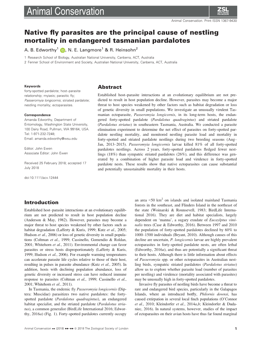 Native Fly Parasites Are the Principal Cause of Nestling Mortality In