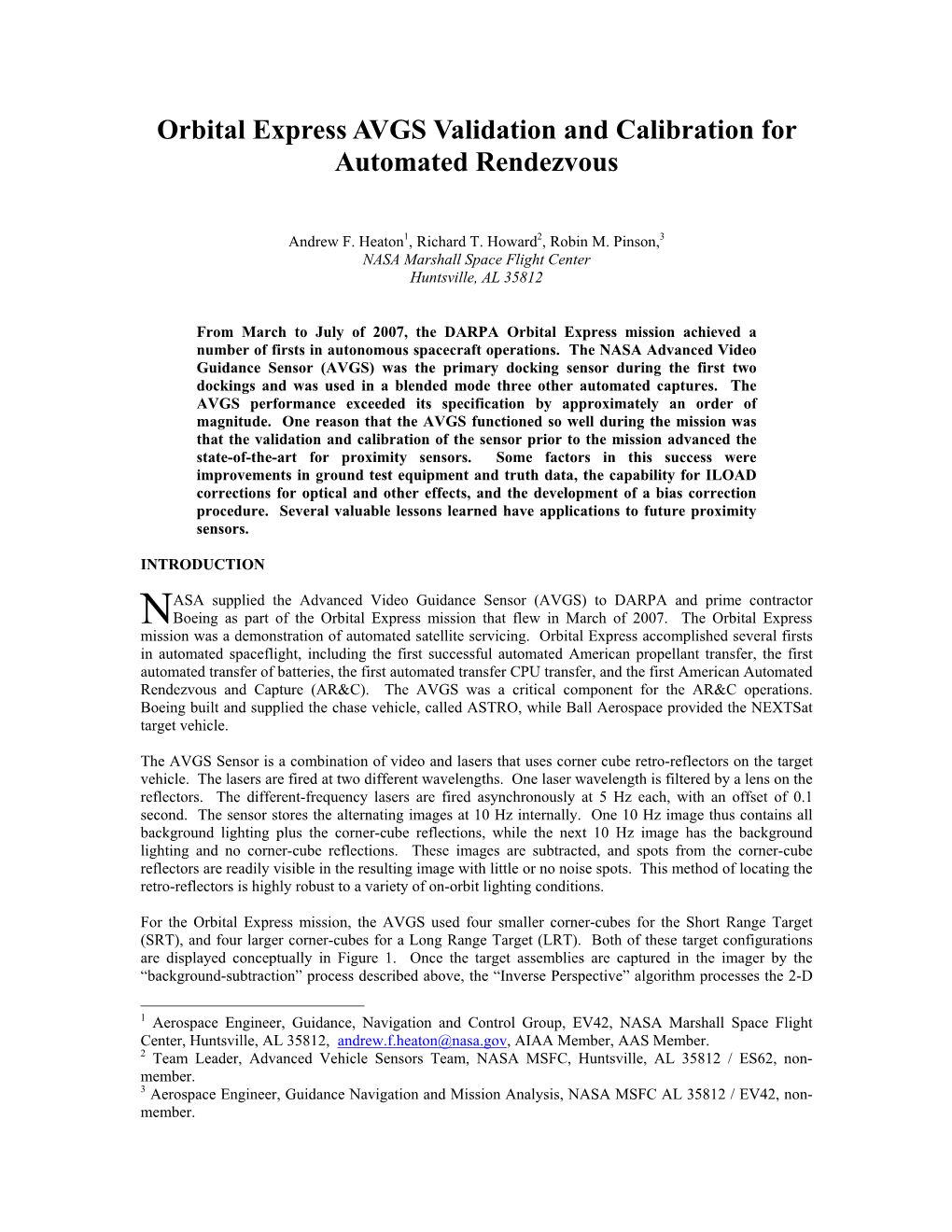 Orbital Express AVGS Validation and Calibration for Automated Rendezvous