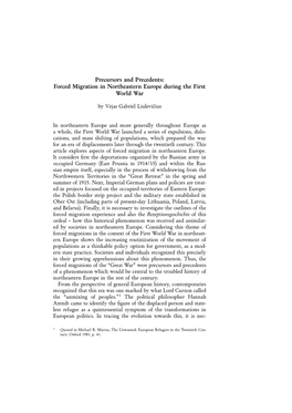 Precursors and Precedents. Forced Migration in Northeastern Europe During the First World