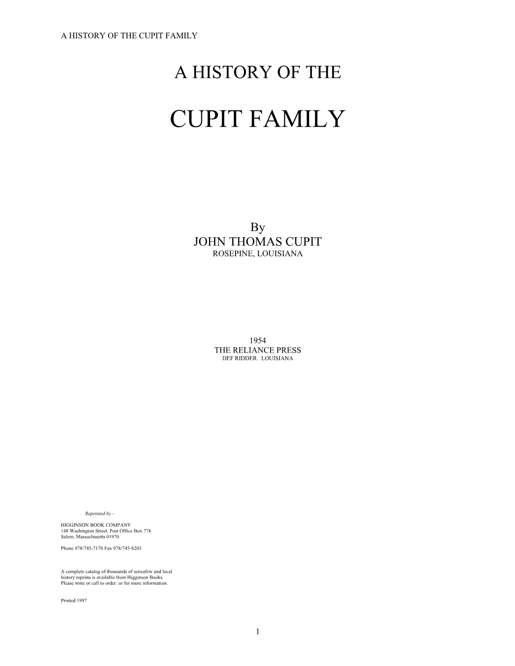A History of the Cupit Family