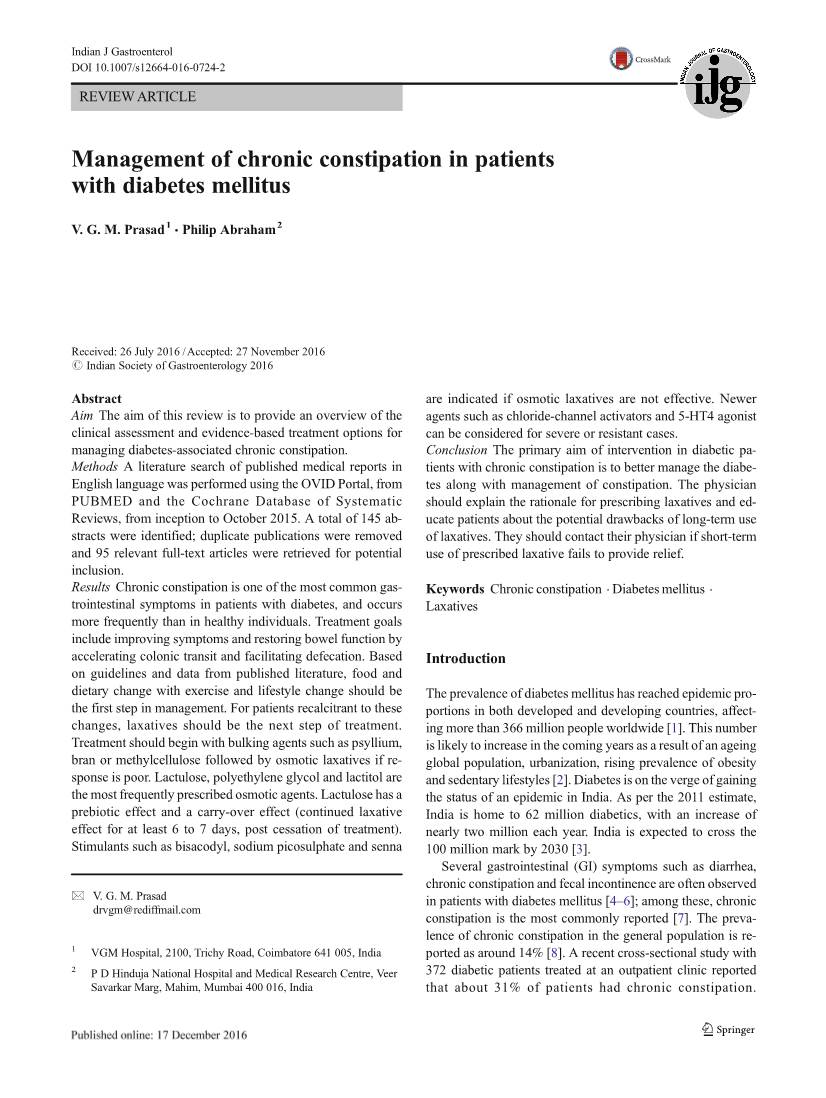 Management of Chronic Constipation in Patients with Diabetes Mellitus