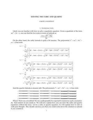 Solving the Cubic and Quartic