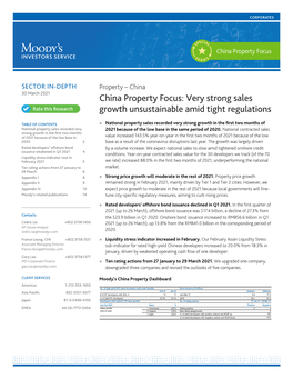China Property Focus: Very Strong Sales Growth Unsustainable Amid Tight Regulations