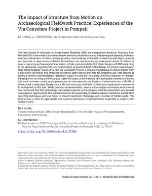 The Impact of Structure from Motion on Archaeological Fieldwork Practice: Experiences of the Via Consolare Project in Pompeii