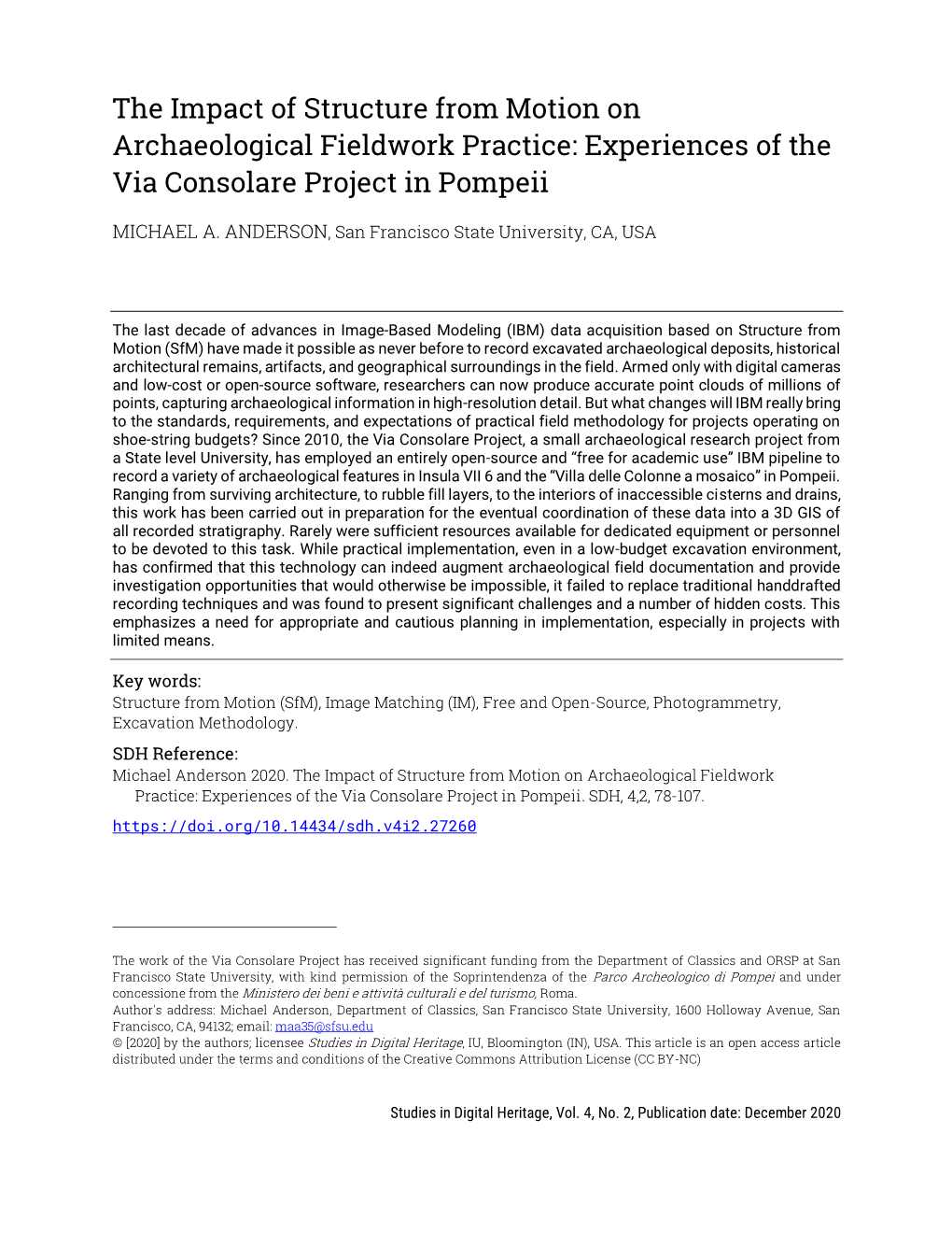 The Impact of Structure from Motion on Archaeological Fieldwork Practice: Experiences of the Via Consolare Project in Pompeii
