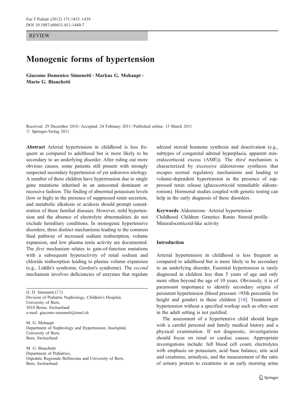 Monogenic Forms of Hypertension