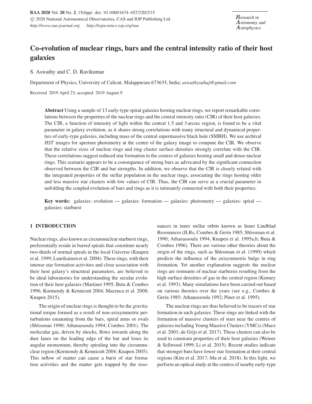 Co-Evolution of Nuclear Rings, Bars and the Central Intensity Ratio of Their Host Galaxies