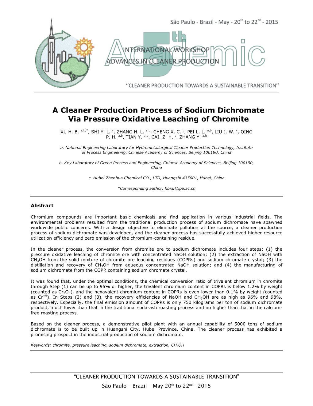 A Cleaner Production Process of Sodium Dichromate Via Pressure Oxidative Leaching of Chromite