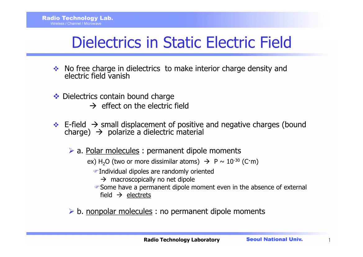 Dielectrics in Static Electric Field