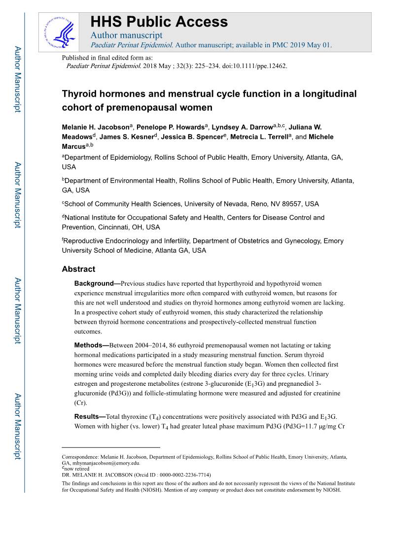 Thyroid Hormones and Menstrual Cycle Function in a Longitudinal Cohort of Premenopausal Women