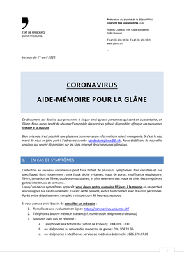 Coronavirus Aide-Mémoire Pour La Glâne