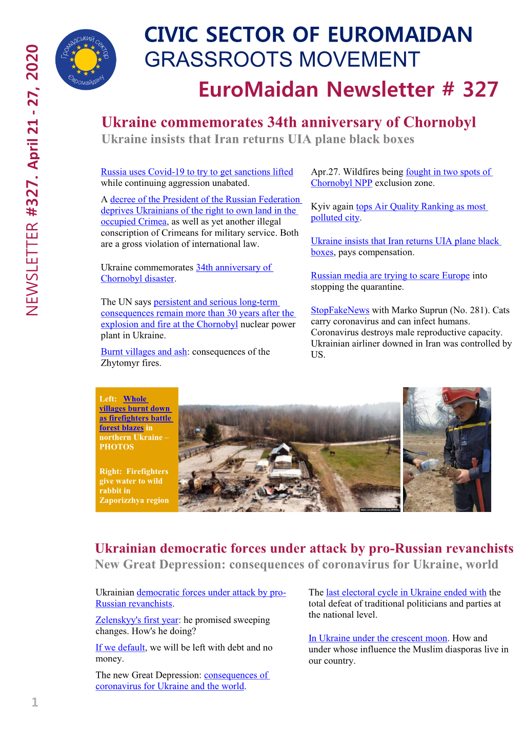 Euromaidan Newsletter # 327 CIVIC SECTOR of EUROMAIDAN