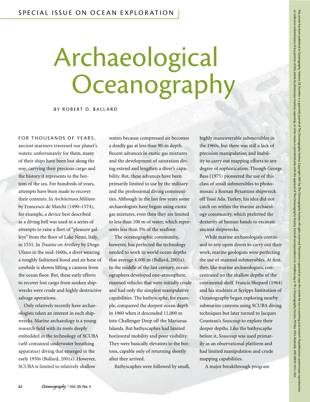 Archaeological Oceanography, Graduate Followed by a Random Sampling Effort Ocean That Permit Deepwater Circulation