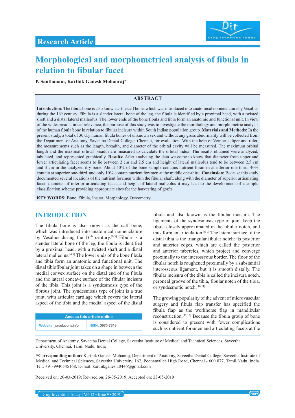 Morphological and Morphometrical Analysis of Fibula in Relation to Fibular Facet P