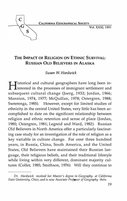 The Impact of Religion on Ethnic Survival: Russian Old Believers in Al Aska