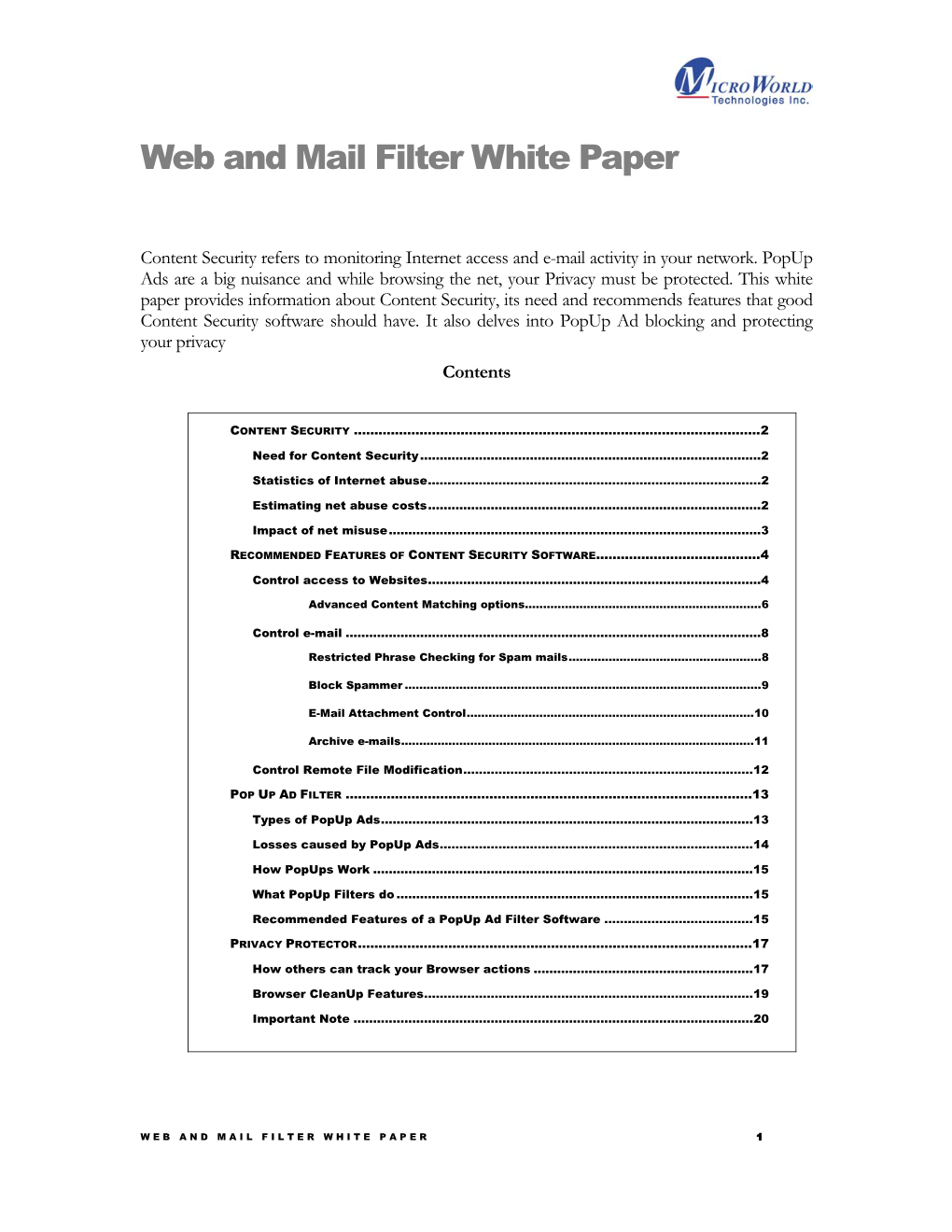 Web and Mail Filter White Paper