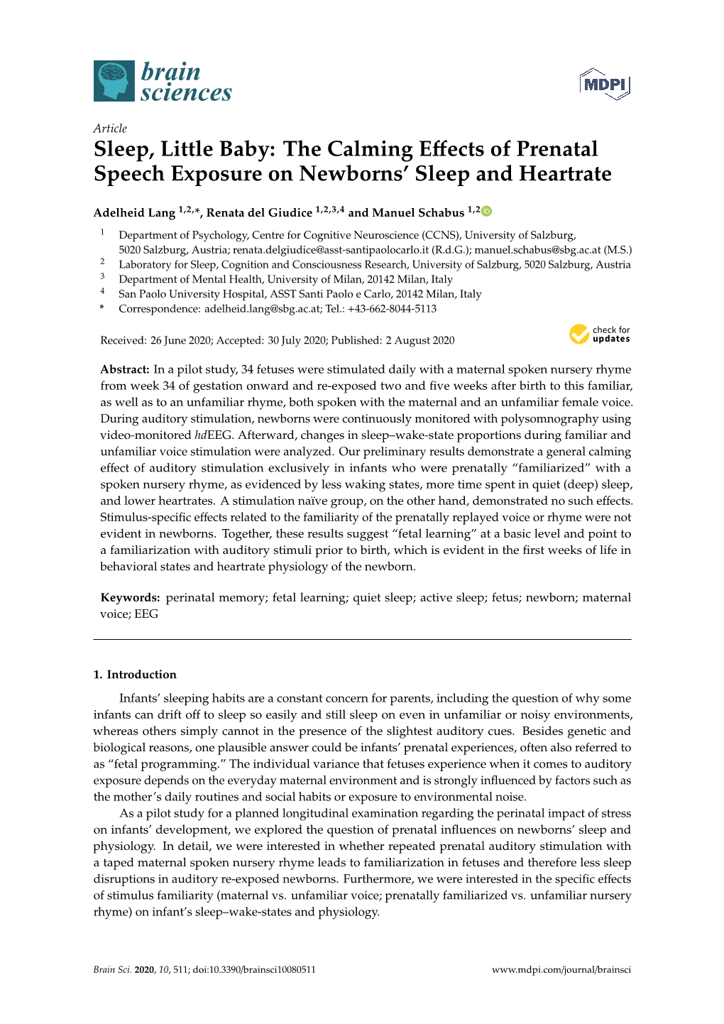 Sleep, Little Baby: the Calming Effects of Prenatal Speech