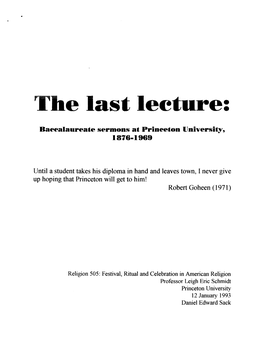 The Last Lecture: Baccalaureate Sermons at Princeton University
