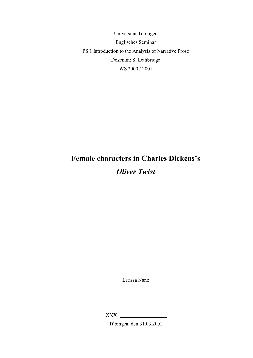 Female Characters in Charles Dickens's Oliver Twist