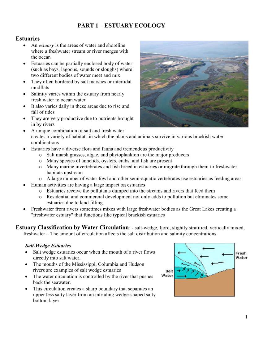PART 1 – ESTUARY ECOLOGY Estuaries