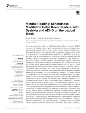 Mindfulness Meditation Helps Keep Readers with Dyslexia and ADHD on the Lexical Track