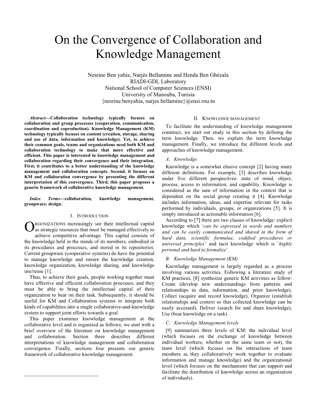 On the Convergence of Collaboration and Knowledge Management