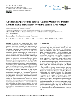 An Unfamiliar Physeteroid Periotic (Cetacea: Odontoceti) from the German Middle–Late Miocene North Sea Basin at Groß Pampau